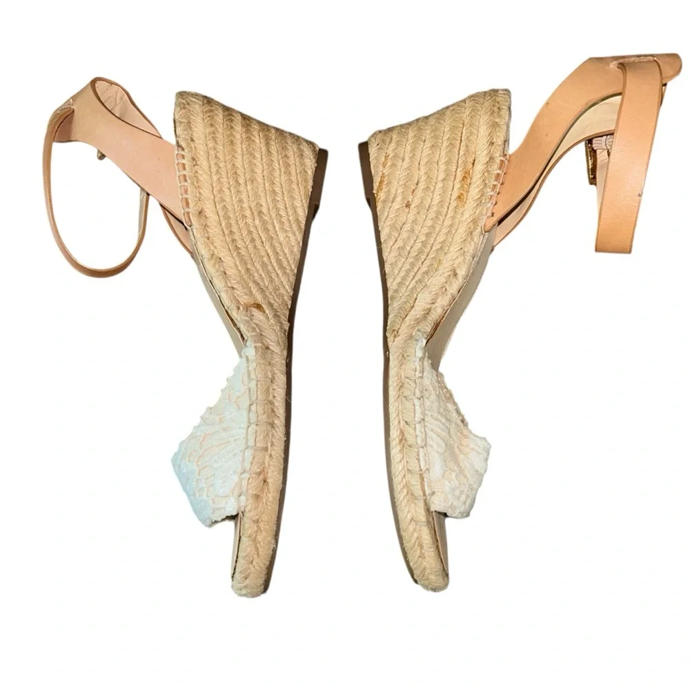 Vince Camuto Tesa Espadrille Wedge Sandals Cream Lace Leather Ankle Strap 9‎ 39
